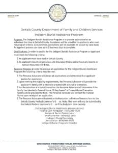 DeKalb County Indigent Burial Assistance Program flyer obtained via Open Records Request, Georgia DHR, 2025